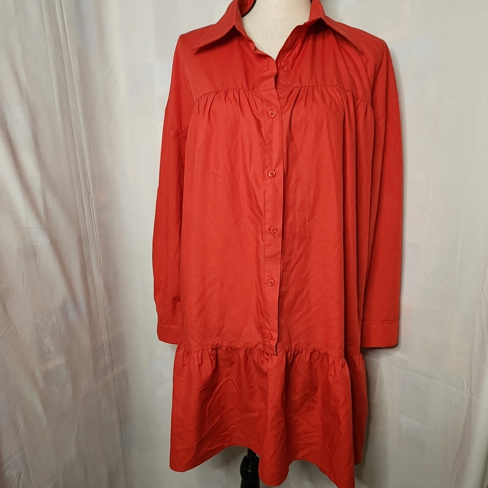 Vibrant Red Button-Up Dress
